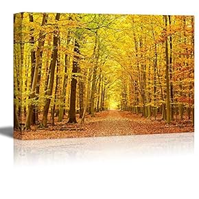 Canvas Prints Wall Art - Pathway in The Autumn Park | Modern Wall Decor/Home Decoration Stretched Gallery Canvas Wrap Giclee Print. Ready to Hang - 12" x 18"