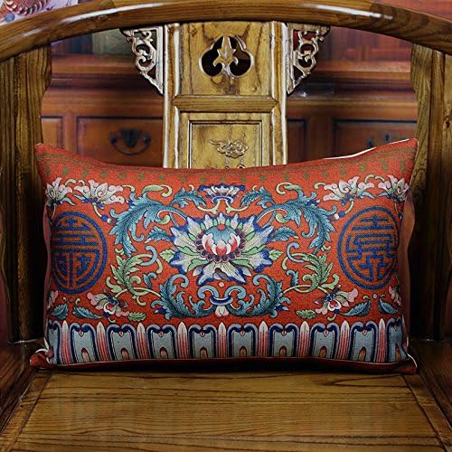 Baozengry Vintage Linen Cushion Sofa Bed Cushion Pillow Waist Study,50X30Cm (Pillowcase Pillow Core),Waist Pillow - Double Happiness Flower Arch
