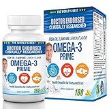OMEGA-3 PRIME 2500 mg Fish Oil, Dr Endorsed, Clinically Researched,180 Soft Gels, Triple Strength, High EPA 900mg DHA 600mg, Non-GMO, Natural Lemon Flavor, Brain Heart Joints Supplement