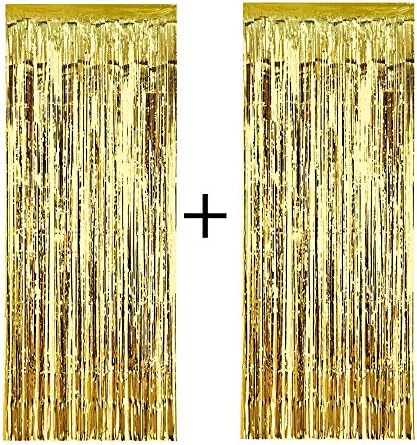 EnjoySports 8482; 2 Pack Metallic Tinsel Curtains Foil Fringe Shimmer Curtains Streamer Curtain Door Window Decoration for Birthday Wedding Party Backdrop Party Decorations, 3.28ft x 13.12ft