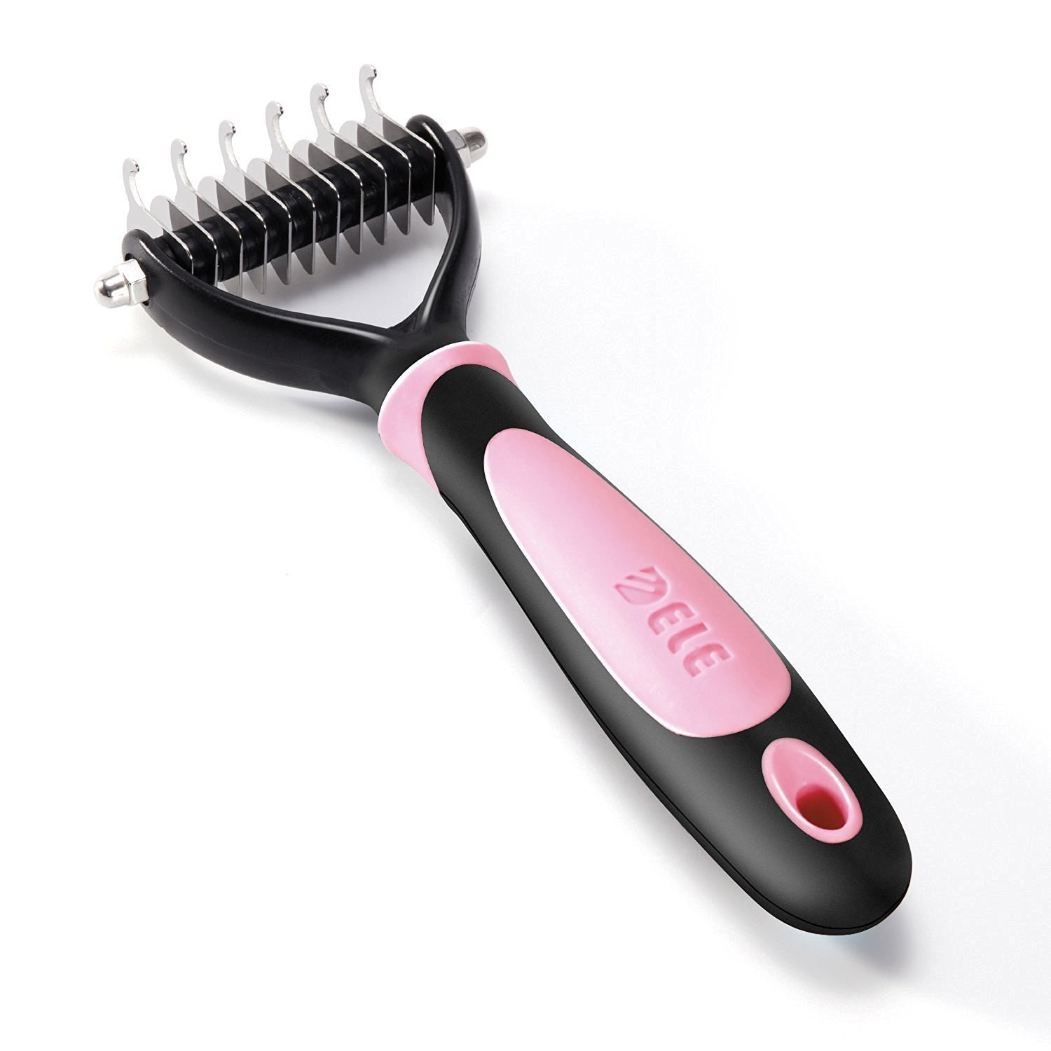 [Dematting Comb]CELEMOON Pet Rake, Dual Sided 6 + 11 Teeth, Professional Pet Undercoat Dematting Comb Fur Grooming Rake Knot Cutter for Cats & Dogs, Pink