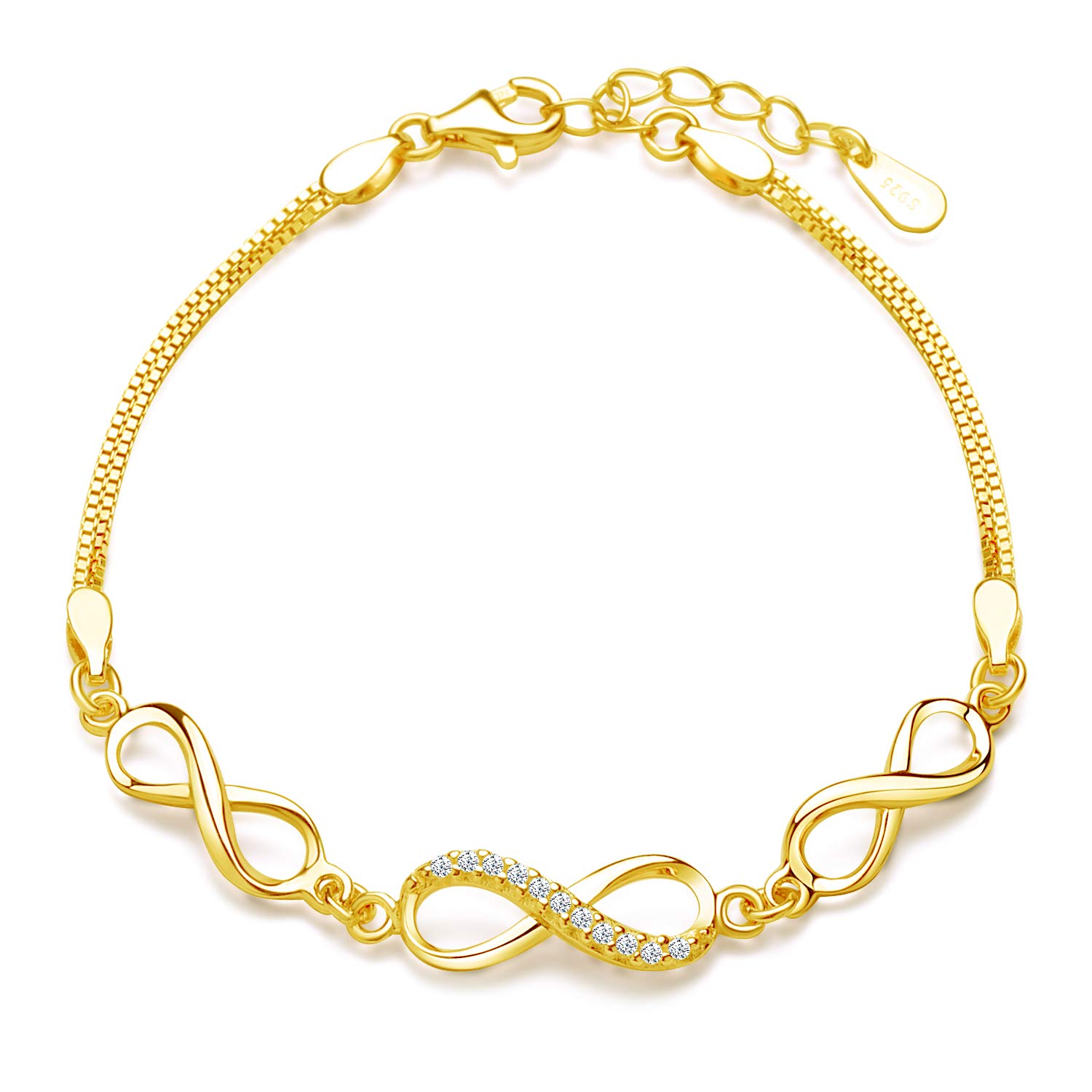 Woman's girl's elegant Bracelet in 925 Sterling Silver, gold infinity symbol bracelet, inlaid zircons, gift for Birthday, Valentine's Day and Christmas