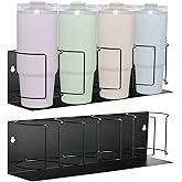 HFYZZ Magnetic or Screw Mount Water Bottle Organizer for Stanley 30/40 oz - 2 Pack 4-Cup Stanley Cup Storage Organizer Space Saving Tumbler Holder Organizer for Kitchen Cabinet Fridge, Black