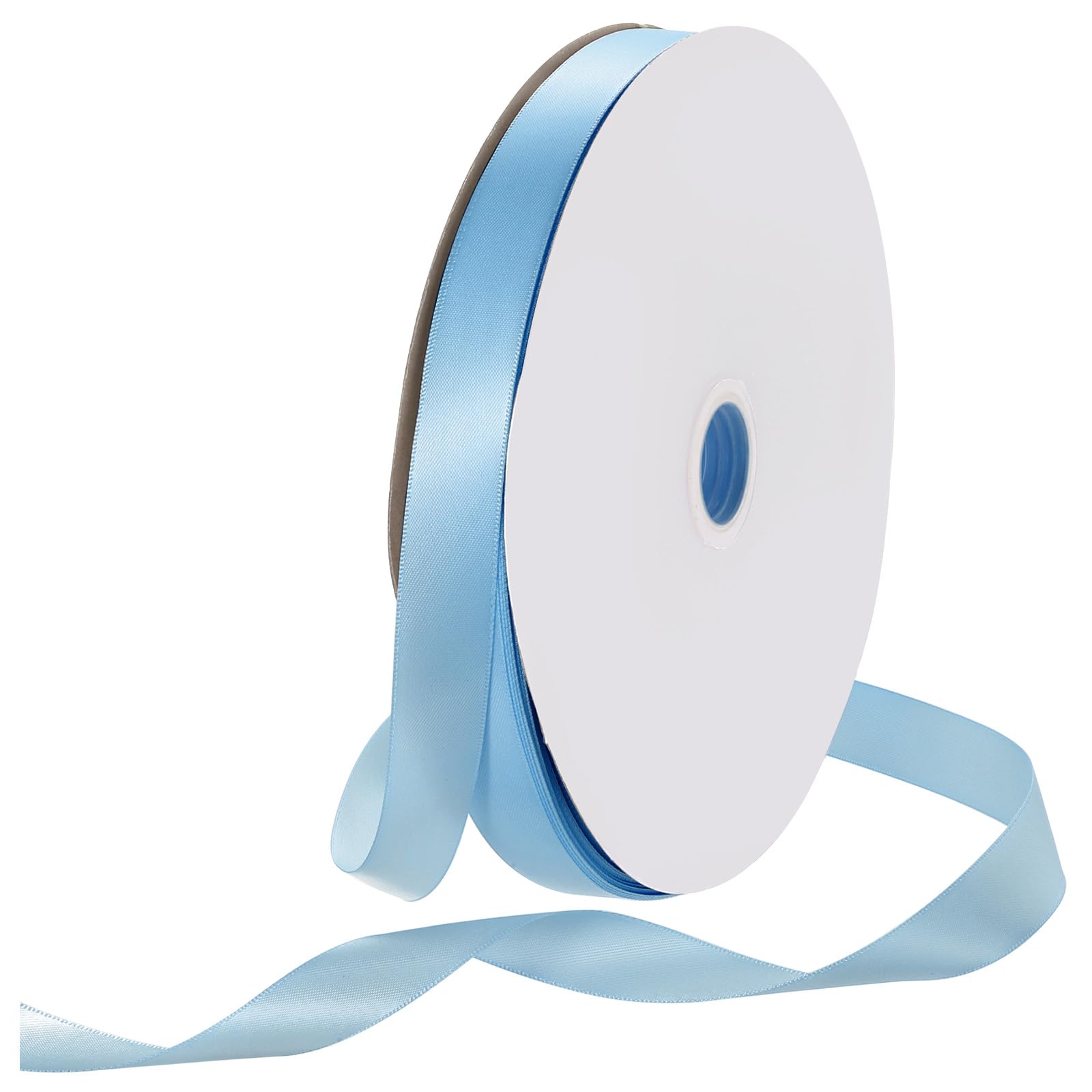 Rebower 20mm Satin Ribbon 91m Thick Double Face Grosgrain Silk Ribbon, [for Gift Wrapping, Hair Bows, Wedding, Cake, Flower] - 100 Yard/300ft/ Light Blue