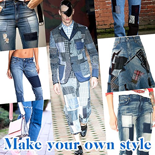 Muscccm 15 Pcs 5 Colors Iron On Sew On Denim Patches For DIY Clothing Jeans Jackets Bags Iron-on Repair Kit 3 Size (5 x 5 Inch, 3 x 3 Inch, 3 x 2 Inch)
