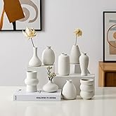 Set of 9 Ceramic Bud Vases for Pampas Grass Flowers, Small Vases in Bulk for Centerpieces Boho Vases for Wedding Decorations Neutral Living Room and Bedroom Decor DIY Gift (White)