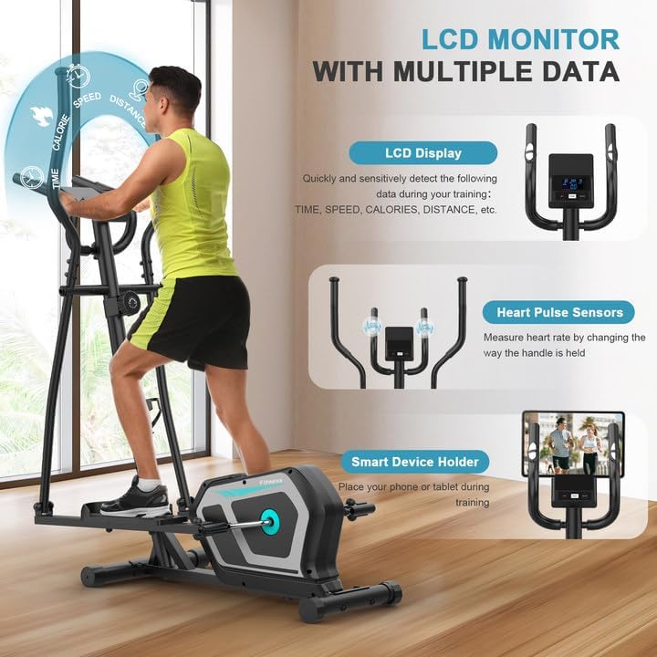 Bicicleta Elíptica,3 en 1 Máquina Elíptica para Casa con 16 Niveles de Resistencia,Monitor LCD, Bluetooth App y Soporte para Dispositivos,Pedal Antideslizante, Ejercicio Peso máximo 287LBS