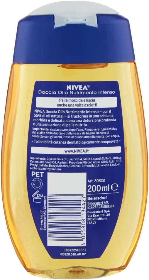 NIVEA Shower Oil Natural Oil Intense Nutrition in Pack of 6 x 200 ml