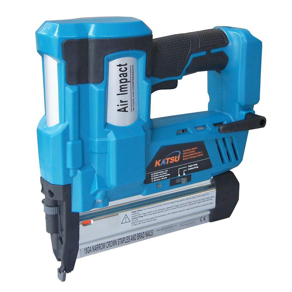 KATSU Industrial Cordless Nailer Stapler Gun 18V with 2.0Ah Battery, Compatible with 18GA Nails, Including 200 x 40mm Nails and 200 x 32mm Staples, for Woodworking Upholstery