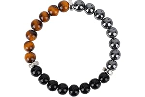 Triple Protection Bracelet for Men, Tiger Eye Black Obsidian & Hematite Stone Crystal Beaded Bracelet Wrist Jewelry for Good 