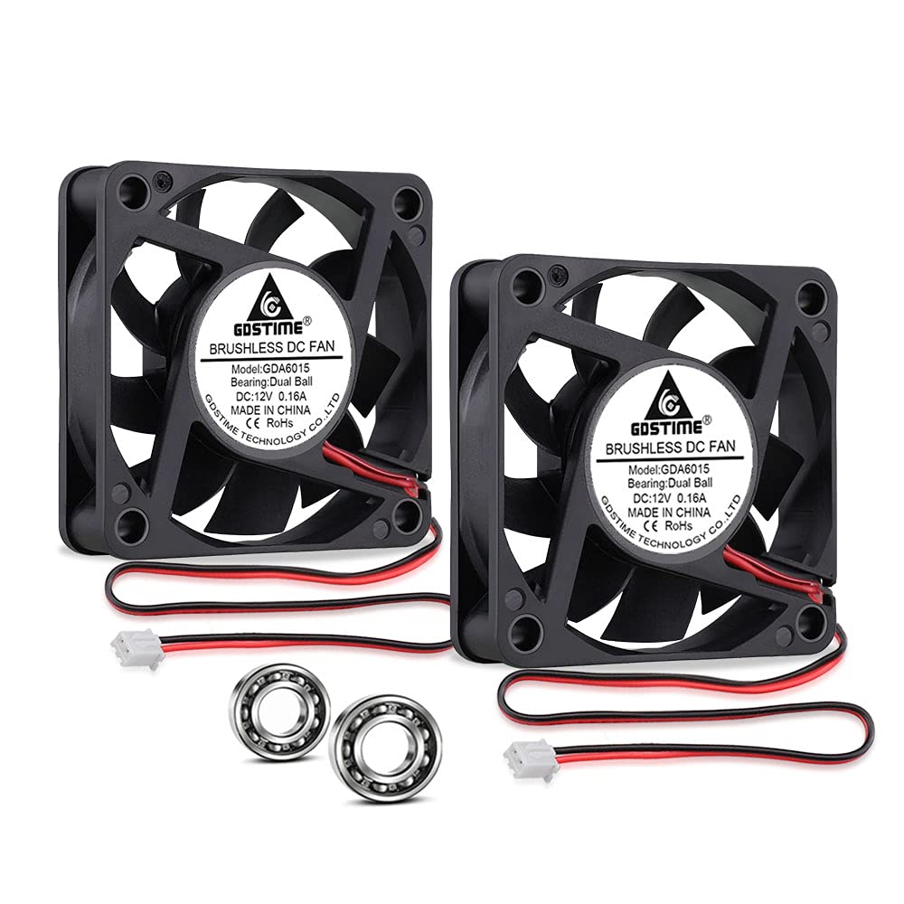 GDSTIME 60mm 12V PC Fan 6015 60 x 60 x 15 mm Computer Fan 4500 RPM High Speed Axial 6CM DC 12V Brushless Case Fans Cooling For Xbox DVR Router Projector Replacement Ventilation Exhaust