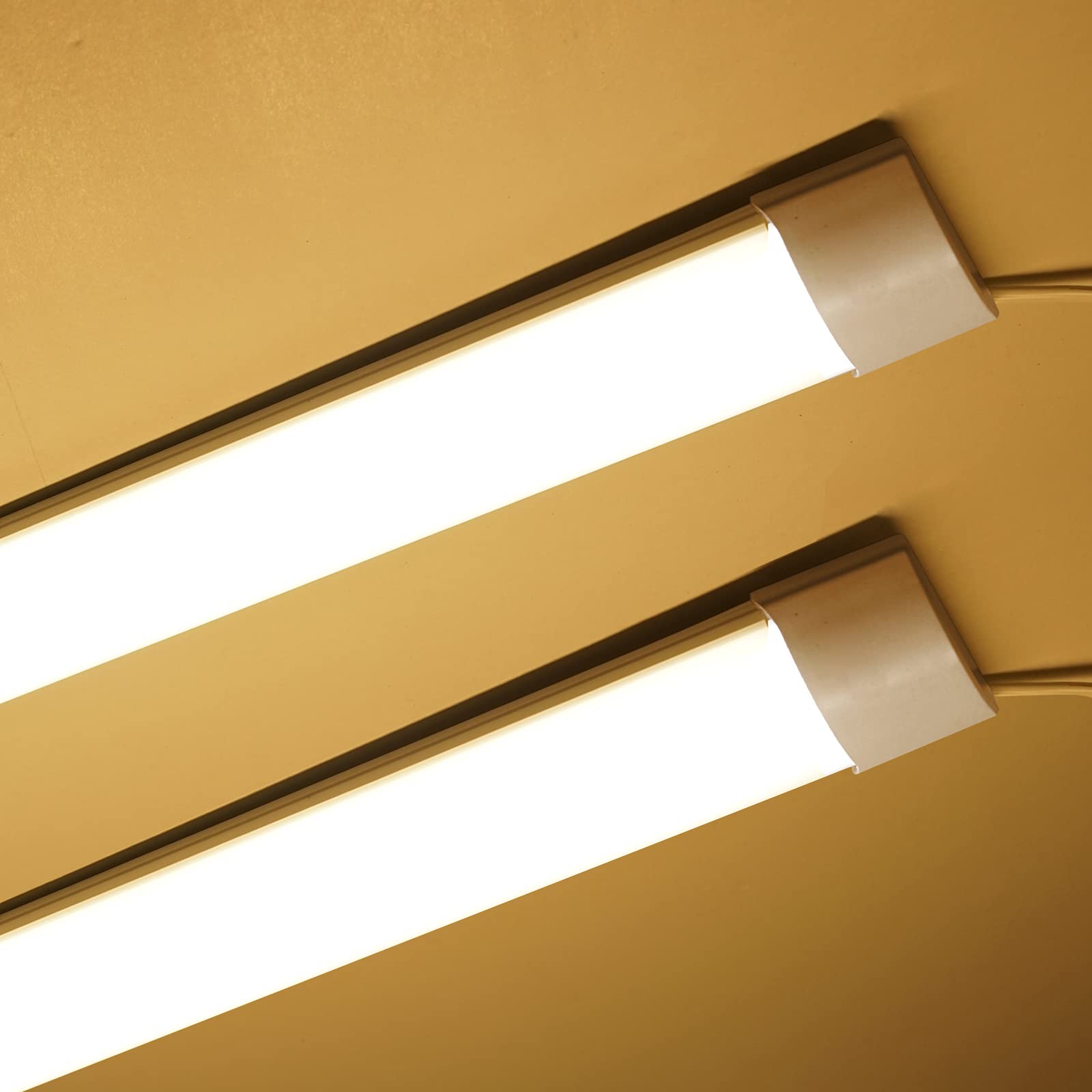 LED Batten Light, Integrated Tube Light 2FT 17w 1880lm Warm White 3000K Wall Ceiling Mount for Garage Workshop (2FT 60cm *2 Packs)