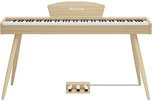 WENCAI 88 Key Fully Weighted Electric Piano Keyboard Hammer Action Full-size Digital Pianos for Beginners Adults Wooden Upright Piano with Sheet Music Stand, Triple Pedal Supports USB-MIDI Beige