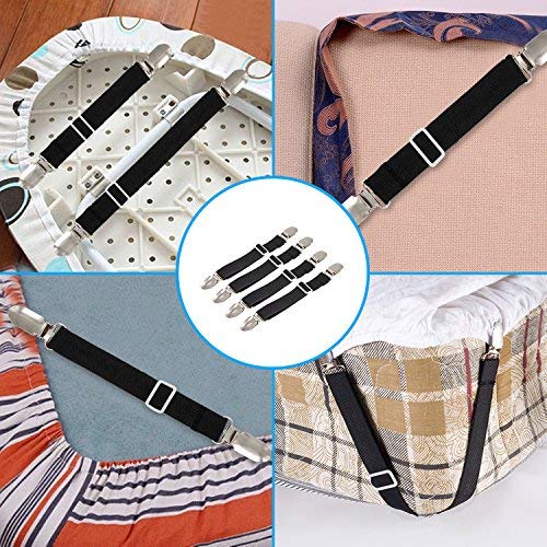 BetyBedy 4Pcs Adjustable Bed Sheet Fasteners Suspenders, Elastic Sheet Band Straps Clips, Cover Grippers Suspenders Holder for Mattress Pad Cover, Sofa Cushion (Black) - Thumbnail 5