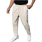 OYOANGLE Men's Dress Pants Zipper Fly Pleated Business Casual Skinny Tapered Trousers