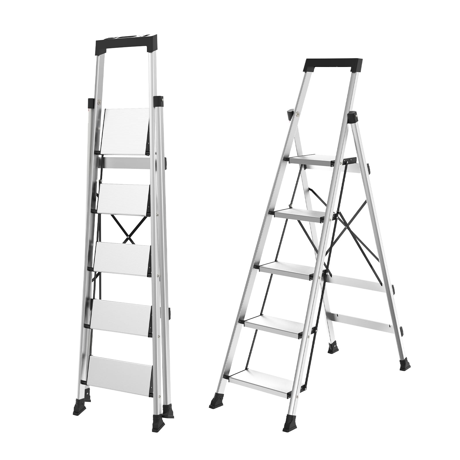 Photo 1 of ***SIMILAR ITEM**HBtower 5 Aluminum Step Ladder, Strudy Ladders for Home with Tool Tray, Anti-Slip Folding Step Stool for Adults, Light Weight Portable 330lbs Safety for Kitchen Warehouse Outdoor Work