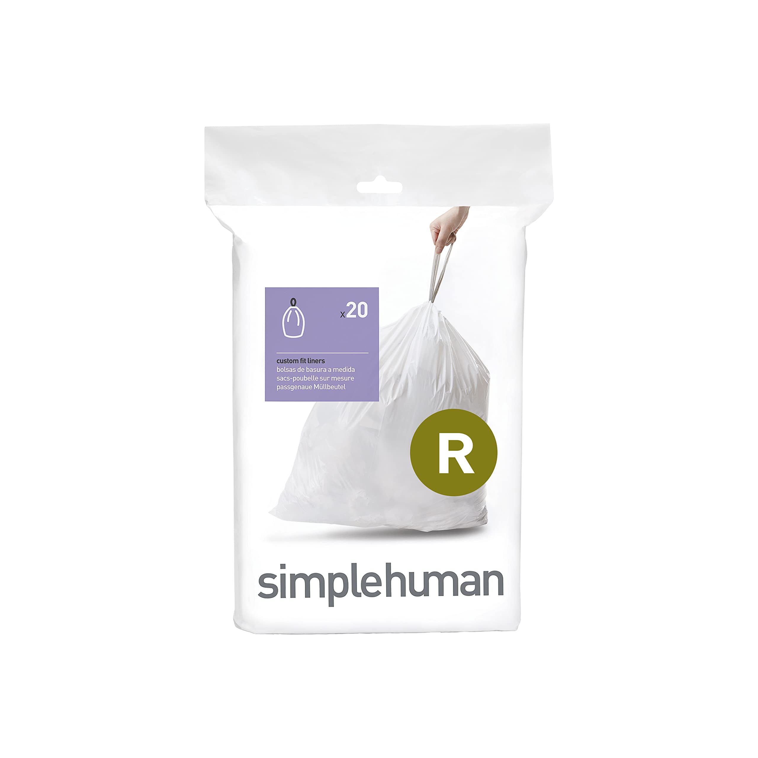 simplehuman CW0201 code R Custom Fit Bin Liners, White Plastic (Pack of 20 Liners) โ image 1