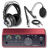 Focusrite Scarlett Solo 4G with StreamEye Cans50 Studio Headphones and Microphone Boom Arm, XLR Cable and Pop Filter Bundle