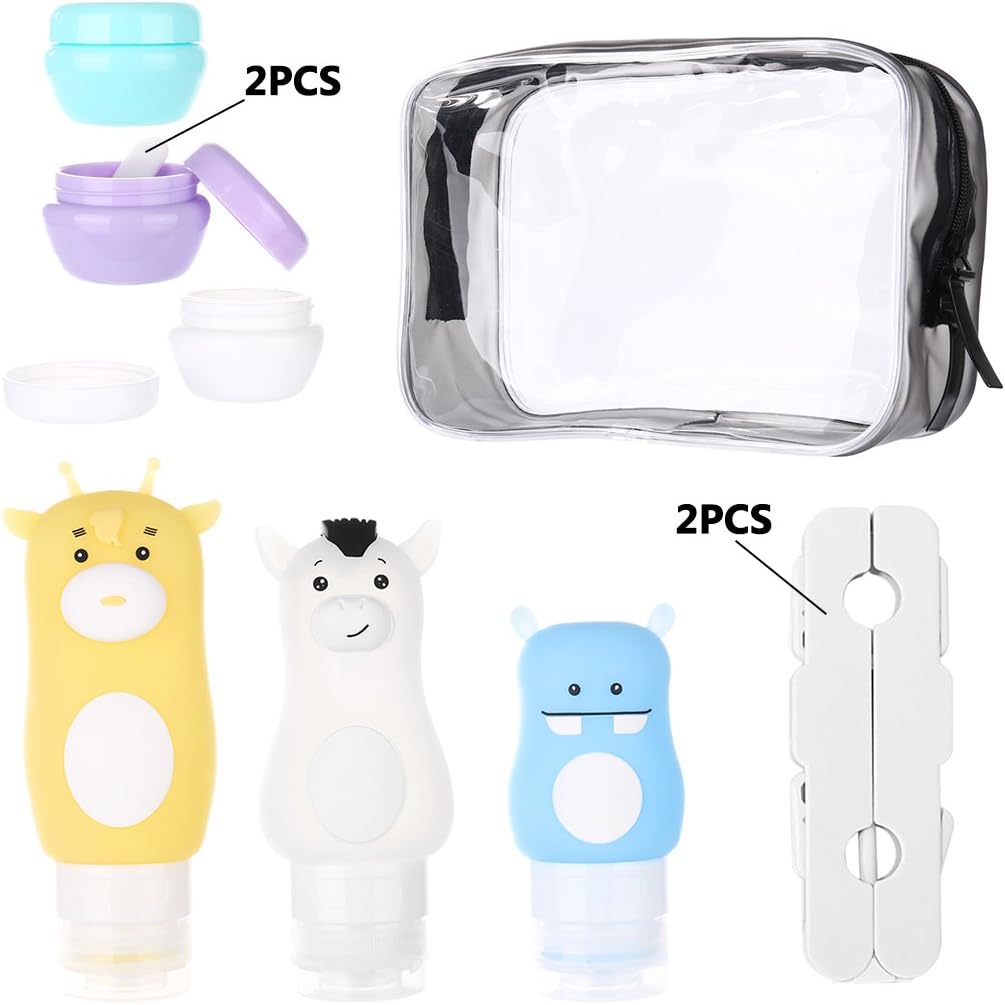 CamRom Portable Travel Bottles Set with Clear Zip Bag, Folding Hangers,Spatulas,Cream Jars,Leakproof,Refillable,Cosmetic Silicone Containers With The Suction Cup for Shampoo,Lotion(Set of 10)