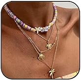 JOOKOCCI Gold Pendant Necklace for Women Boho Shell Turtle Palm Tree Layered Beach Jewelry with Pearls Retro Adjustable Boho Surf Style Seaside Necklace for Women