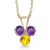 Gem Stone King 14K Yellow Gold Purple Amethyst and Yellow Sapphire 3-Stone Pendant Necklace For Women (0.33 Cttw, Gemstone February Birthstone, Round 3MM, 18 Inch Chain)