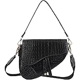 HDE Womens Saddle Shaped Convertible Shoulder Bag Trendy PU Leather Clutch Satchel Crossbody Purse Small Crocodile Handbag