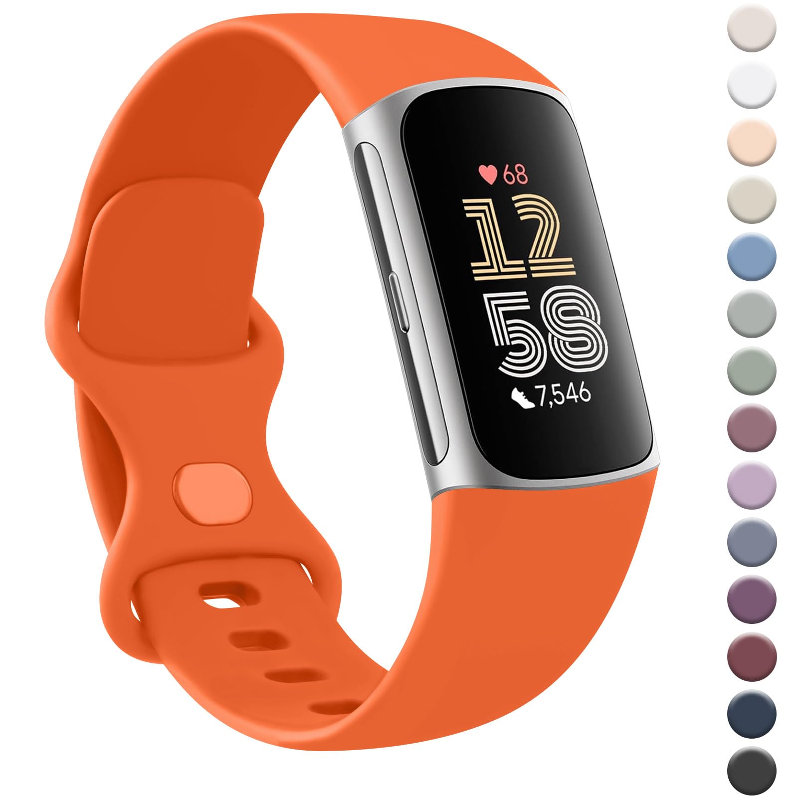 AK Strap for Fitbit Charge 6/5 - Silicone Sport Classic Soft Replacement Band for Women Men (Small, Orange)