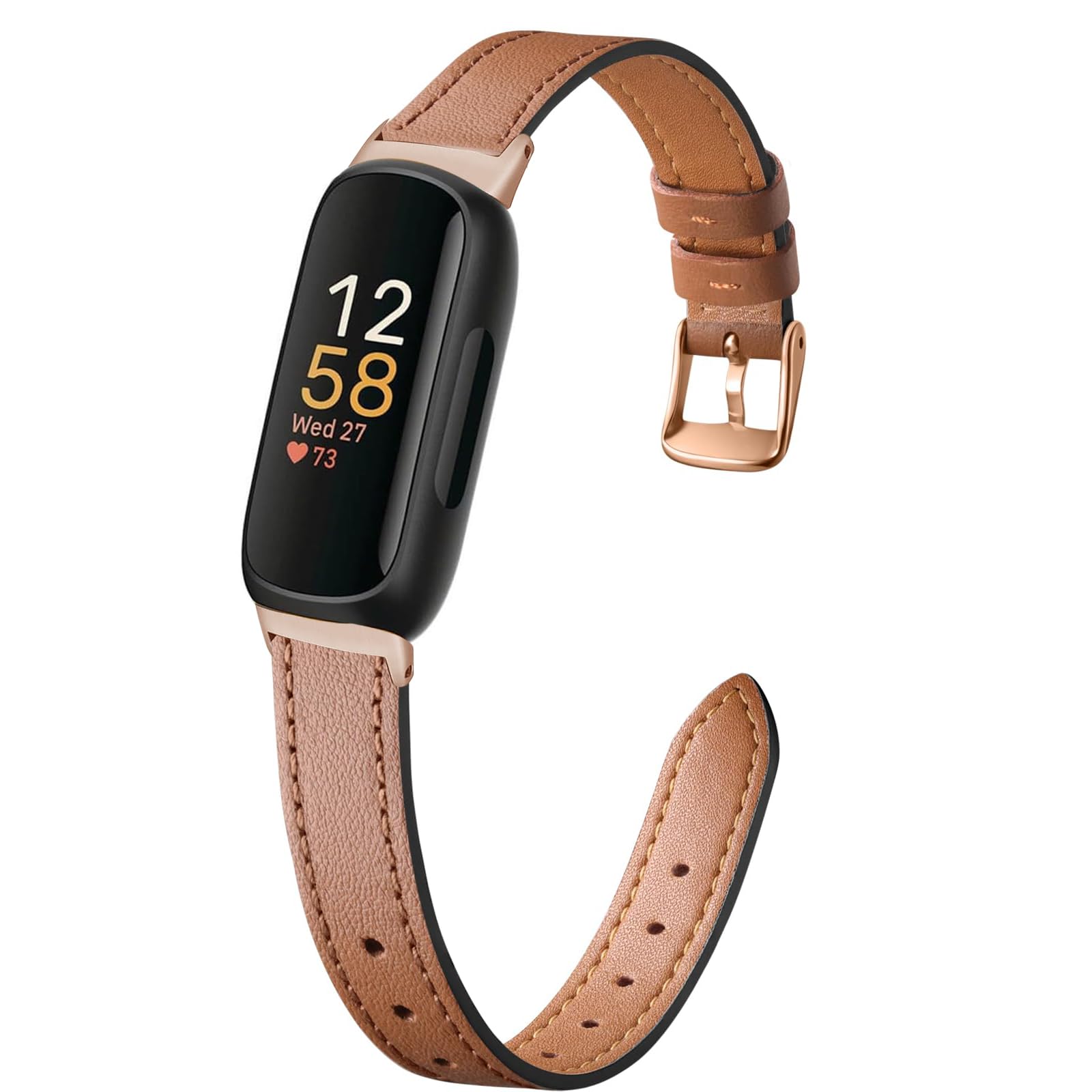 Slim Leather Bands Compatible with fitbit inspire 3 bands, Charms, Feminine Design for fitbit inspire 3 (Brown/Rose Gold1)