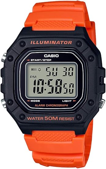 casio men's illuminator lcd orange resin strap watch