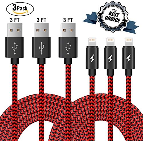 Vancelle Charger 3FT Nylon Braided Cord USB Charging Cable for iPhone 7/7 Plus/6/6s/6 Plus/6s Plus/5/5c/5s/SE,iPad iPod Nano iPod Touch(Red)