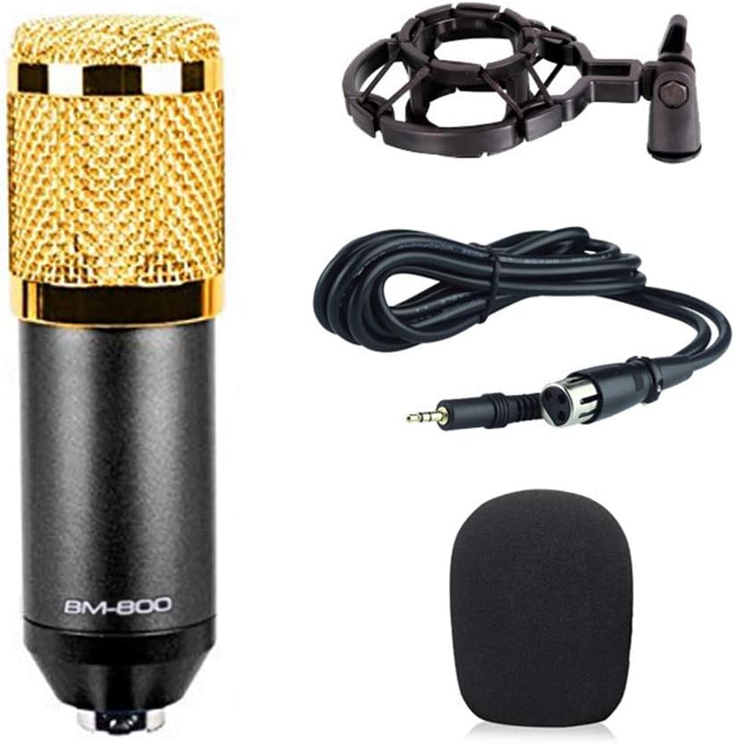 Studio BM-800 Condenser Microphone+ Shock Mount+Power Cable+Anti-Wind Foam Cap