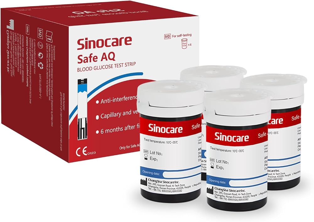 sinocare Safe AQ Blood Glucose Test Strips 100 pcs No Lancing Device