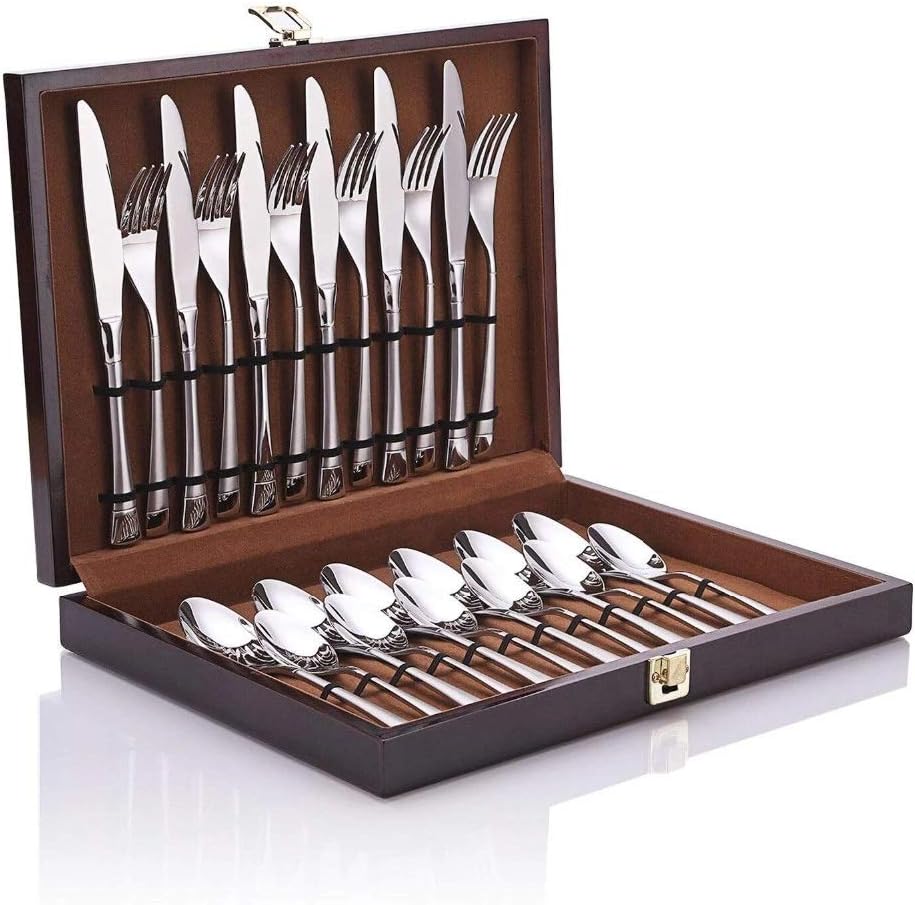 LaGia 24 PCS Silver Dinnerware Set Stainless Steel Flatware Sets Tableware Cutlery Impeccable Family dinner set beautifully designed Cutlery set. (Silver)