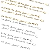 WADORN 12Pcs 2 Colors 304 Stainless Steel Paperclip Chains Necklaces, 15.8 inch Adjustable Link Necklace Bulk Soldered Cable Long Craft Chain for Jewelry Making DIY Craft Bracelet Ankle