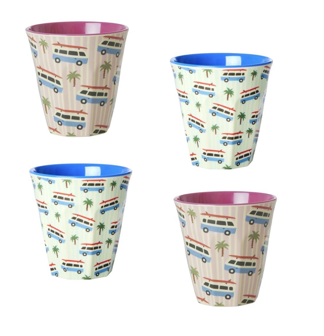 Rice Set of 4 Melamine Cups with Campervan Prints