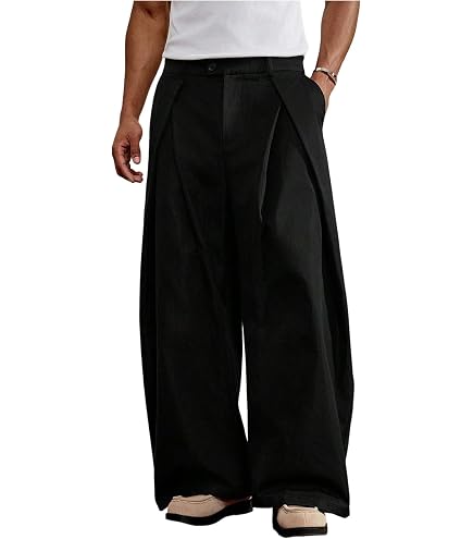 BEAUDRM Men's Wide Leg Baggy Pants Pleated Dress Pants Casual Suit