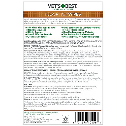 Vet's Best Flea and Tick Wipes for Dogs and Cats, 50 Wipes, USA Made (2 Pack)