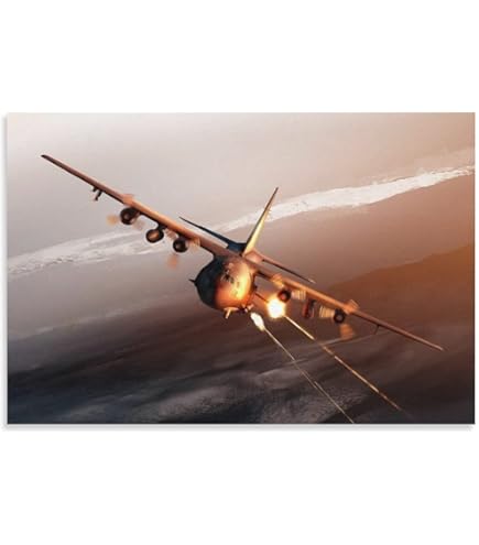 Amazon.com: A C-130 Hercules releases flares during a mission over