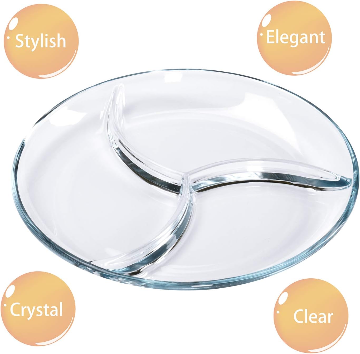 ChasBete Dinner Plates, Crystal Glass Portion Control Plate for Adults Set of 2 Serving Platters/Diet Plate, D 25cm - Image 4