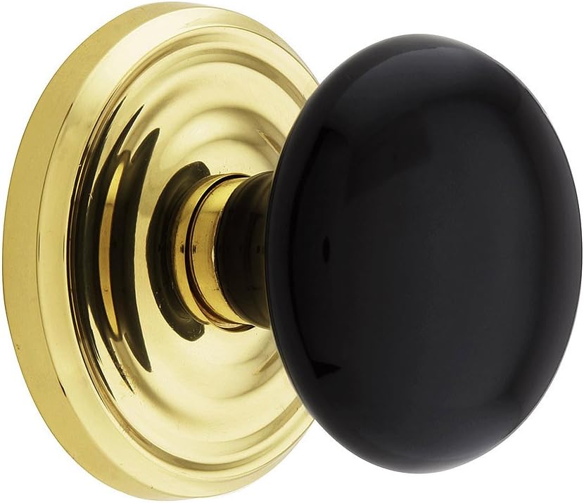 Classic Rosette Set With Black Porcelain Door Knobs Double Dummy In