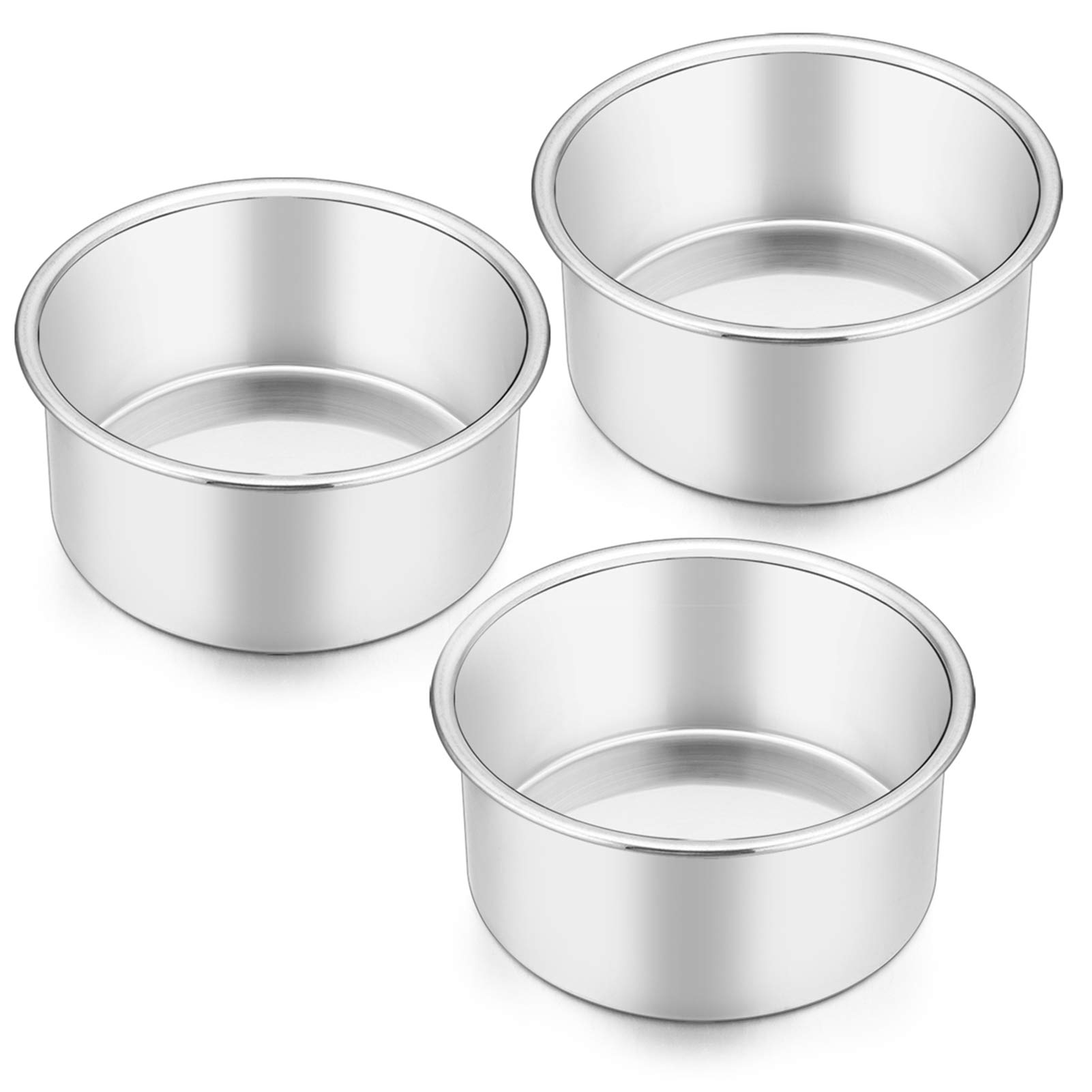 4 Inch Round Cake Tin for Baking, Homikit Stainless Steel Layer Cake Tins Pans Set of 3, Mini Cake Bakeware Set Ideal for Birthday Wedding Christmas, Healthy & Sturdy, Dishwasher Safe