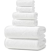 REDKISS Ultra Soft 6 Piece Towel Set, Premium White Towels for Bathroom, Highly Absorbent, Quick Dry, Lightweight Bath Towels Set Collection, Includes 2 Bath Sheets, 2 Hand Towels, 2 Washcloths