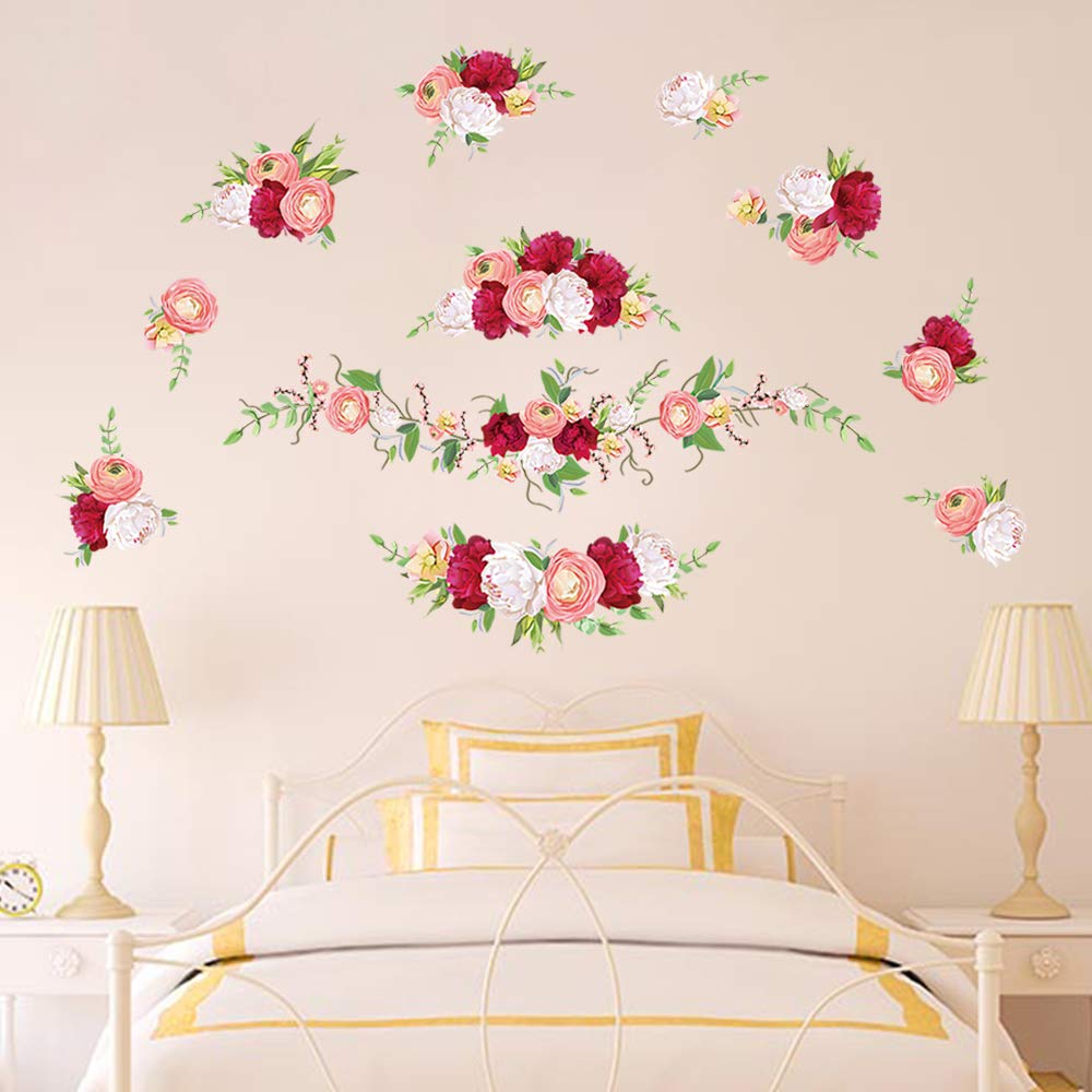 decalmile Rose Flower Wall Decals Bedroom Wall Art Stickers Living