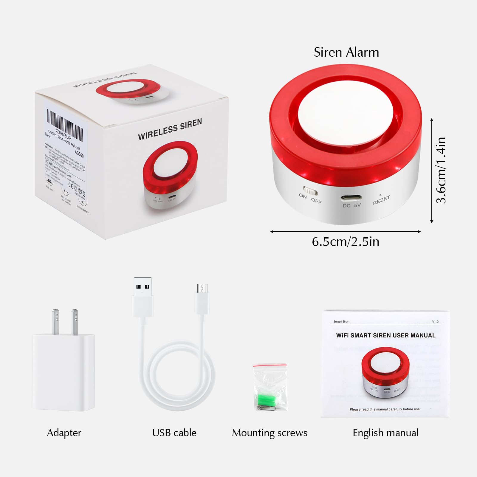 WiFi Siren Alarm, 120dB Burglar Alarm with Sound and Light, 433MHz Indoor Alarm for Home Security and Smart Home Automation, Tuya App and Smart Life Control, Compatible with Alexa/Google Assistant
