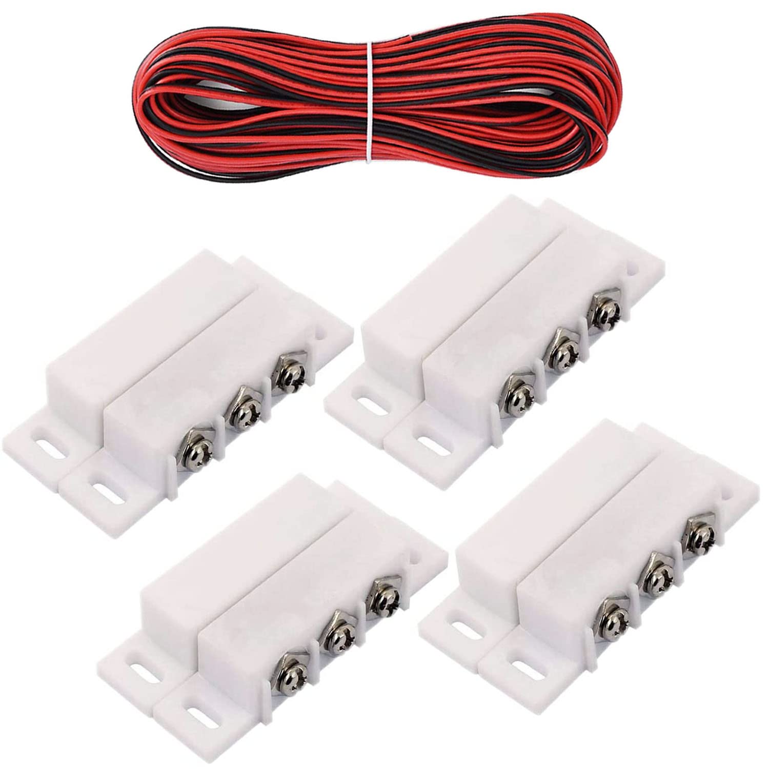 RUNCCI-YUN 4X Magnetic Reed Switch - Normally Open/Closed NC/NO Door Alarm/Window Security Contact, DC 5V to 12V Light (White)