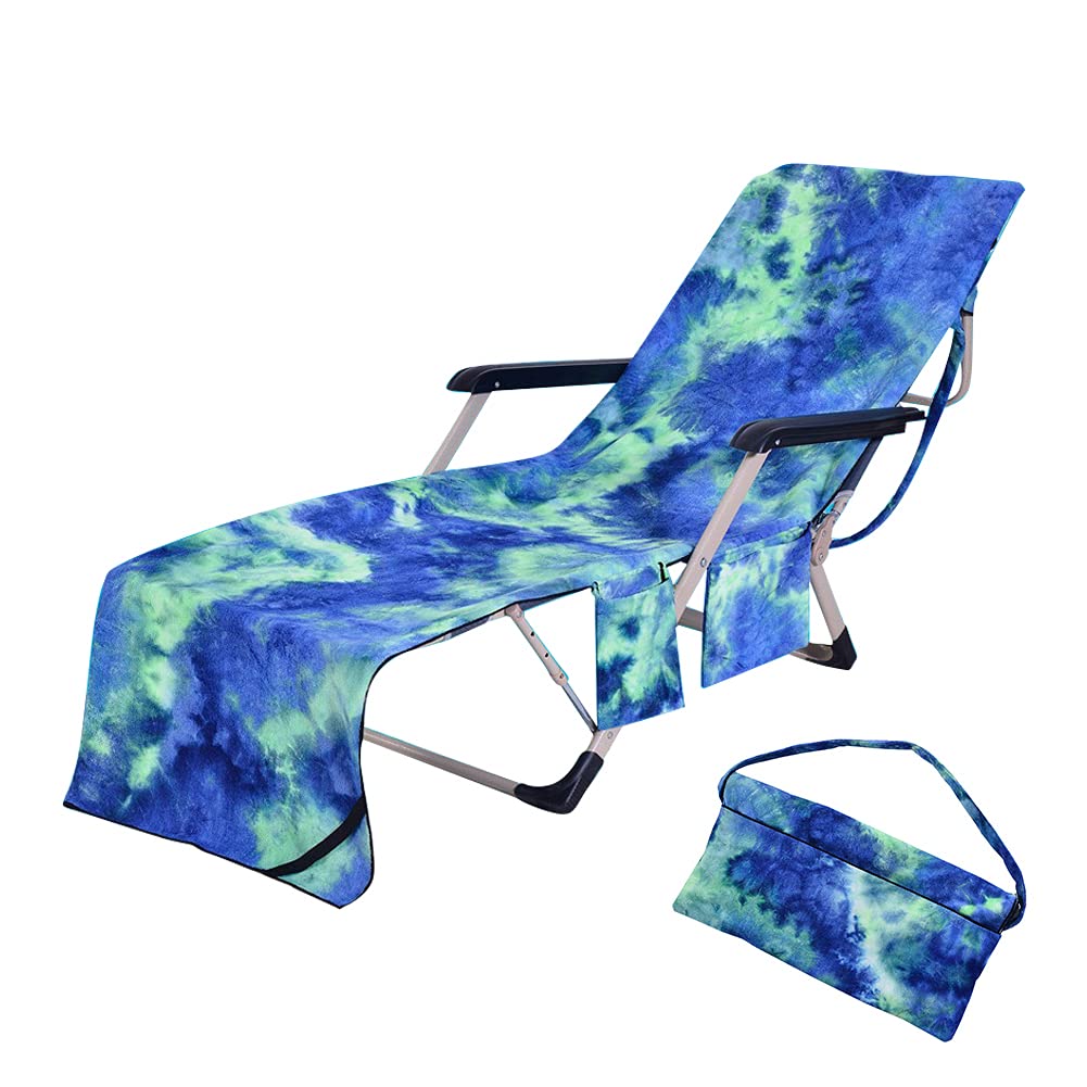Uposao Beach Chair Cover Sunbed Towels with Pockets Recliner Cover Microfiber Tie Dye Beach Towel for Pool, Sun Lounger, Hotel, Vacation