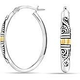 LeCalla 925 Sterling Silver Bali-Style Hoop Earrings Lightweight Click-Top Italian Antique Earring Hoops for Women