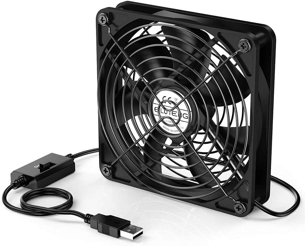 ELUTENG 120mm USB PC Fan 5V 3 Speed Adjustable 1500RPM Metal Grill for Laptop