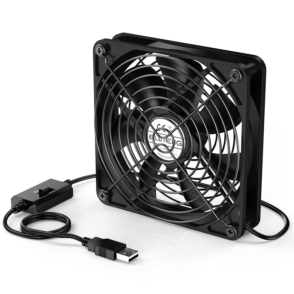 ELUTENG 120mm USB PC Fan 5V with L/M/H 3 Adjustable Speed Portable USB Computer Fan Electronic Cooling Fan 1500 RPM with Metal Grill for Laptop/TV Box/AV Cabinet/PS4/PS5/Router
