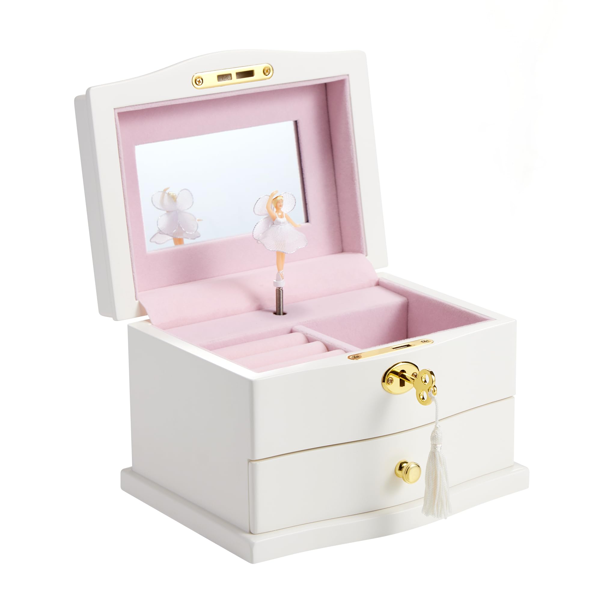 Photo 1 of Jozen Gift Ballerina Musical Jewelry Box with Mirror for girls?Kid's Jewelry Storage Music Chest (White-L)